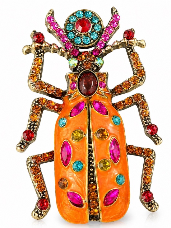 Jewelry - Colorful Beetle Brooch Rhinestone Enamel Insect Pin Statement Vintage